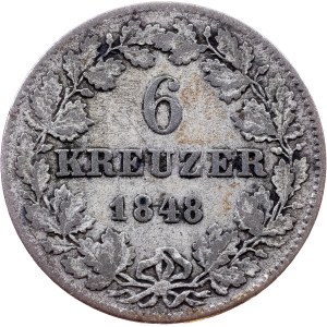 Grand Duchy of Baden, 6 Kreuzer 1848, Karlsruhe