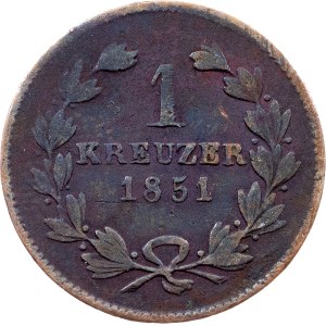 Grand Duchy of Baden, 1 Kreuzer 1851, Karlsruhe