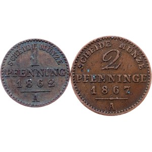 Kingdom of Prussia, 1, 2 Pfennige 1862-1867, A, Berlin