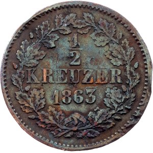 Grand Duchy of Baden, 1/2 Kreuzer 1863, Karlsruhe