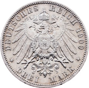 Kingdom of Württemberg, 3 Mark 1909, F, Stuttgart