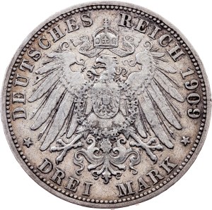 Grand Duchy of Baden, 3 Mark 1909, G, Karlsruhe