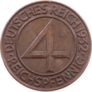 Weimar Republic, 4 Reichspfennig 1932, E, Muldenhütten
