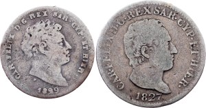 Kingdom of Sardinia, 25, 50 Centesimi 1827-1829, L, Turin