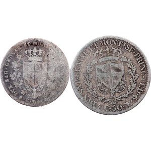 Kingdom of Sardinia, 25, 50 Centesimi 1827-1829, L, Turin