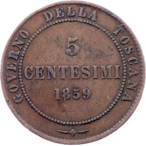 Tuscany, 5 Centesimi 1859, Heaton