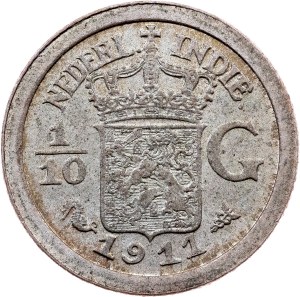 Netherlands East Indies, 1/10 Gulden 1911, Utrecht