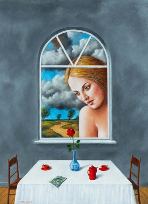 Rafal Olbinski (b. 1943 Kielce), Visit, 2025