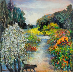 Maria Dziopak (b. 1954), Landscape with a cat, 2024