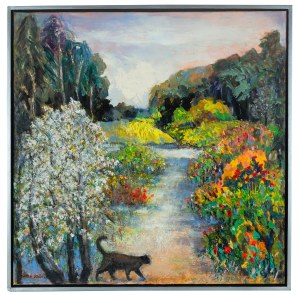 Maria Dziopak (b. 1954), Landscape with a cat, 2024