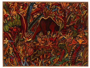 Ludwik Holesz (1921-1999), Composition with dinosaurs, 1968