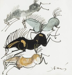 Józef Wilkoń (b. 1930 Bogucice), Wilkoń's Triptych of Horses, 2023