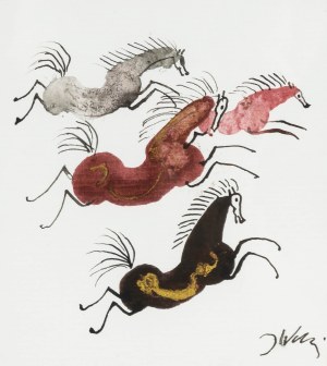Józef Wilkoń (b. 1930 Bogucice), Wilkoń's Triptych of Horses, 2023