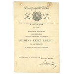 II RP, Diploma Silver Cross of Merit - Capt Świtalski