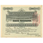 Plaszow steam tile and brick factory, Share card 2000 crowns 1905