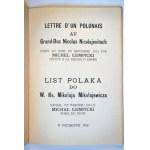 ŁEMPICKI Michał List Polaka do W. Ks.Mikołaj Mikołajewicza. Lettre d'un Polonais au Grand-duc Nicolas Nicolajevitsch [Piotrków 1916].