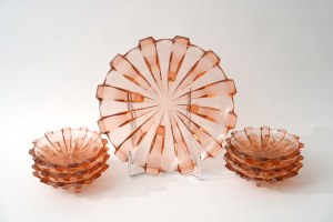 Glass set - Platter + 6 plates - J. Stolle - Huta Niemen