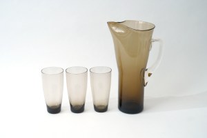 Glass jug+3 glasses - Krosno Glassworks - W. Sarnecki
