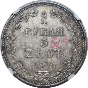 Poland, Russian Partition, 3/4 ruble = 5 gold 1838 MW, Warsaw