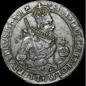 Zygmunt III Waza, Talar 1630 II, Bydgoszcz - wąska postać, z kokardą - piękny, nieopisany i b. rzadki