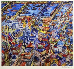 Edward Dwurnik (1943 - 2018), Bridge on the Vistula and Palace of Culture from the series 