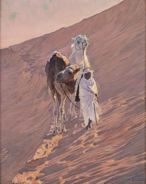 Adam Styka (1890-1959), Camels in the dunes of the desert, before 1926 (Camels among the dunes of the Sahara, Road through the desert)