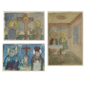 Nikifor Krynicki (1895-1968), Trzy obrazki ze świętymi, lata 60. XX w.