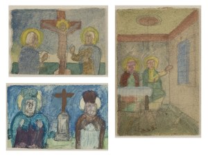 Nikifor Krynicki (1895-1968), Three pictures with saints, 1960s.