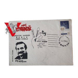 Solidarność, Koperta z autografem Lecha Wałęsy, 1983 Nagroda Nobla