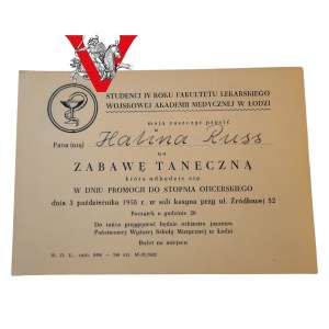 Military Medical Academy in Lodz, invitation to officers' promotion, 1958