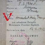 Powstanie, Legitymacja Weterana Powstań Śląskich, Komendant Straży Przemysłowej, 1947, RZADKOŚĆ