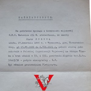 Silesian Uprisings, Confirmation of Participation in the Second and Third Uprisings and Plebiscite