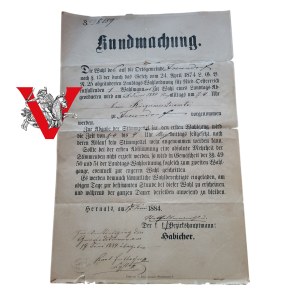 Austo Węgry, Urzędowe Obwieszczenie Wyborcze, wybory do Landtagu 1884, Duży Format