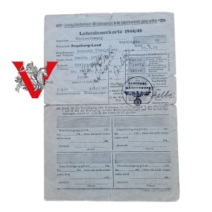 Third Reich, Occupation, Stanisława Sosenka, Forced Laborer, Tax Card, 1944, Confirmed after the War by Polish Authorities