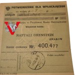 Judaika, Naftali Orenstein, Potwierdzenie wpłaty 9 zł , 1936 rok, Kraków