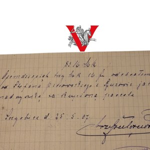 Receipt for receipt of payment - Rybnik, 1907. Jozef Sulczewski, 86 Marek