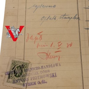 Centrala Rolniczo Handlowa, owner of the estate Antoni Piotrowski, Rybnik 1930, Bill for Materials, Szczyrbiec Jan Zielazny