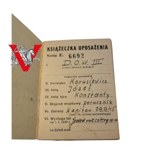 Poznań - Legitimation of emolument of an officer of the Polish Army - Capt. Józef Korusiewicz - 1946.