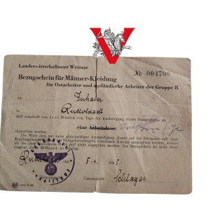 Legitymacja / Bon - Polak Ostarbeiter - 1945 - dokument dla robotnika przymusowego III Rzeszy