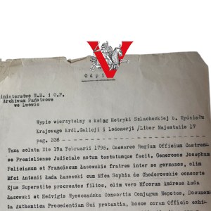 Lviv 1930 - Certified copy from the Metryka Szlachecka Królestwa Galicji i Lodomerii (Lazowskis, 1795)