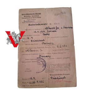 Dziedzice 1945 - Zaświadczenie repatriacyjne Jana Miłkowskiego. Powrót do kraju z Obozu z Austrii, Warszawa