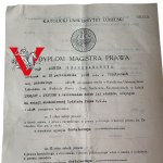 Lublin 1938 - Dyplom magistra prawa Katolicki Uniwersytet Lubelski KUL - Jadwiga Szarszanowska