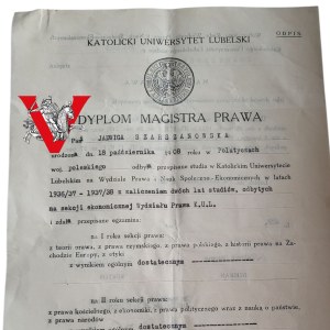 Lublin 1938 - Master's degree in law Catholic University of Lublin KUL - Jadwiga Szarszanowska