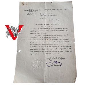 II RP - Dyplom nominacyjny Polska Poczta Telegraf i Telefon - Pelplin 1939 - awans na wyższy stopień służbowy, Bydgoszcz