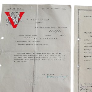 Gdansk 1947-1948 - Polish Telegraph and Telephone Post Office - 2 diplomas from one person - promotion and service exam