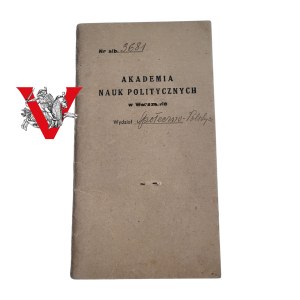 Legitymacja - Indeks studenta Akademii Nauk Politycznych Warszawa 1948 - weteran Wojska Polskiego