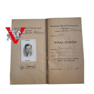 Legitimation Card - Student's Index of the Academy of Political Science Warsaw 1948 - veteran of the Polish Army