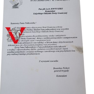 Diploma - Brig. Gen. Bronislaw Peikert CSR to Col. Lech Jewtuszko, Border Guard, Jelenia Gora 2001