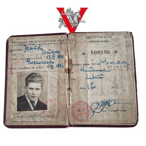 Legitymacja członkowska Związku Młodzieży Polskiej ZMP - Tomasz Janicki, Puławy, 1953