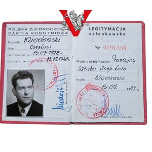 Legitimation of the Polish United Workers' Party - Colonel Pilot Czeslaw Miodoński, Commander of the 62nd Aviation Regiment, Issued at the Aviation Headquarters